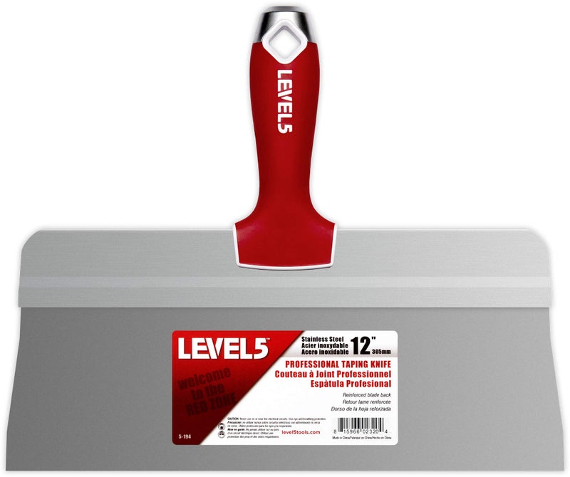 Level-5 12" Big Back Taping Knife | LEVEL5 | Stainless Steel w/Soft Grip Handle | 5-194 - Image 1